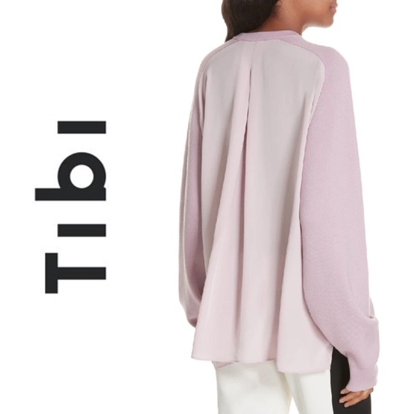 TIBI Silk Back Merino Wool Sweater In lilac - Picture 4 of 11